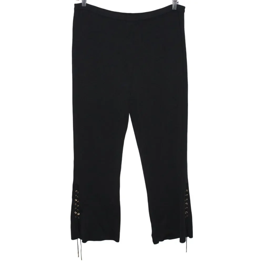 Vintage Escada Black Ribbed Knit Pants w/ Lacing Detail Size 46 XL